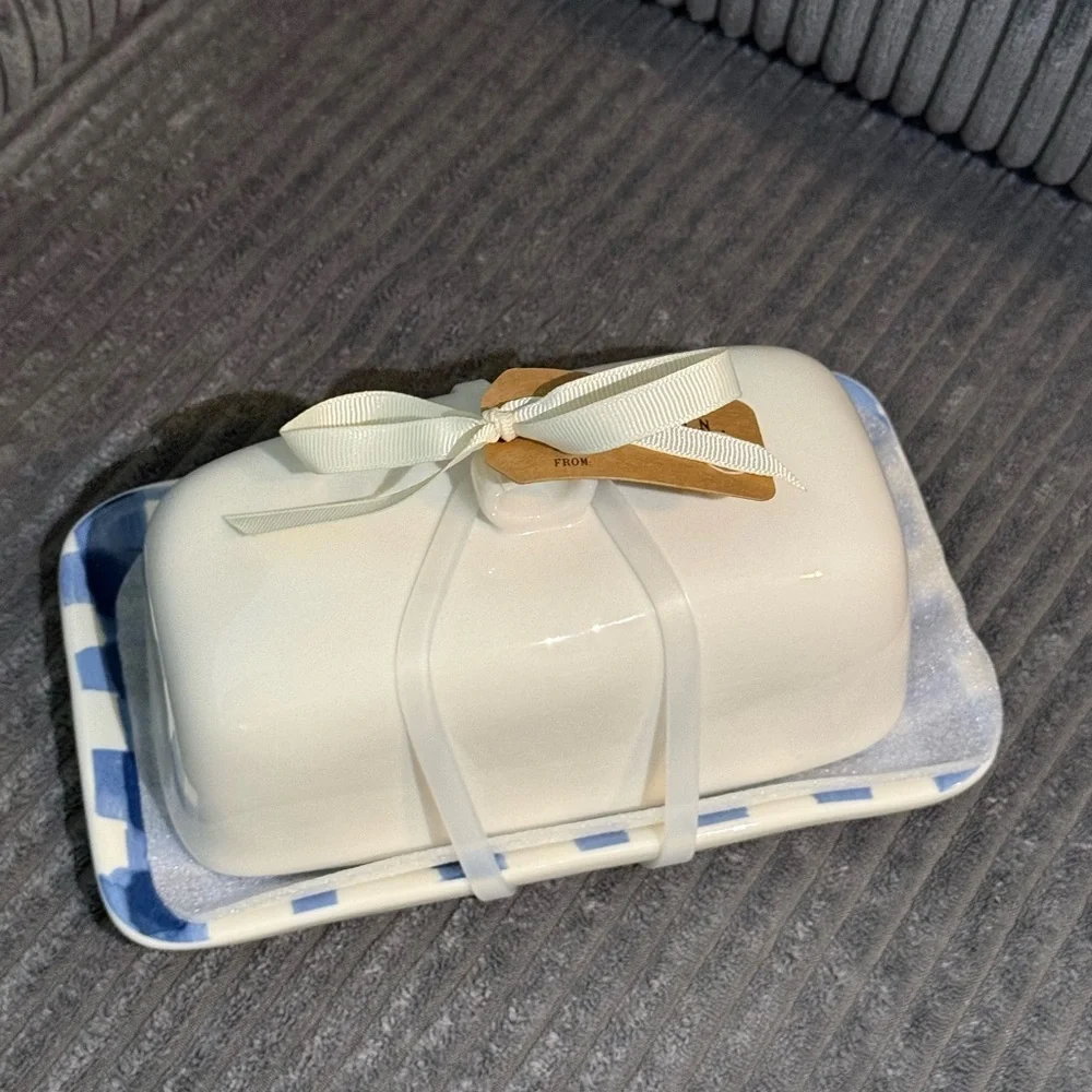 Rae Dunn White and Blue 'Spread' Butter Dish